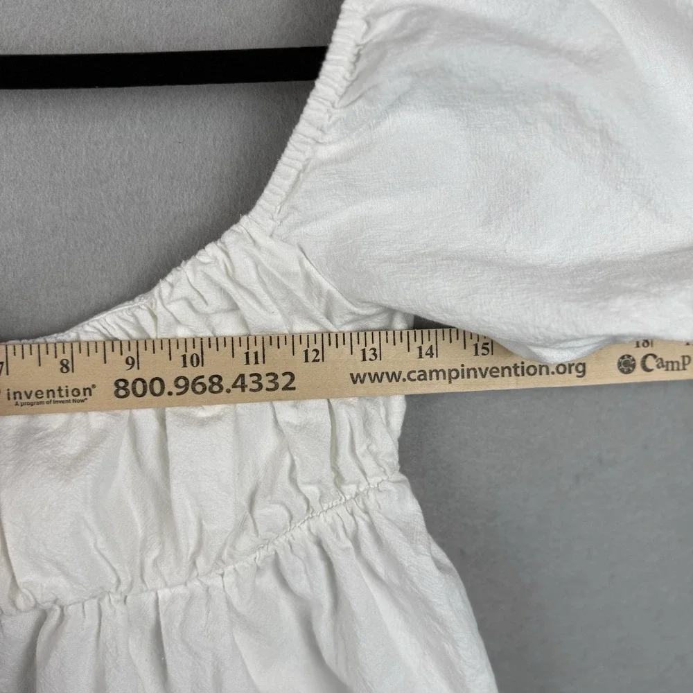 Free People White Cotton Puff Sleeve Tie Back Milkmaid Peplum Blouse XS